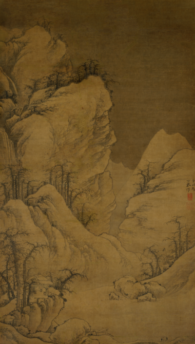 元 曹知白 雪山图  绢布  55.3X97