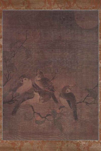 北宋 戴琓 月下五雀图绢本20.5×26