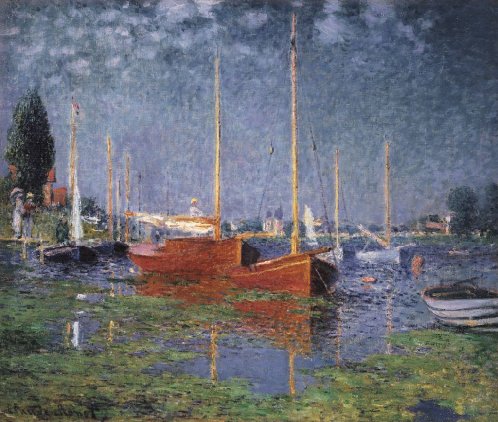 莫奈油画 成双的红帆船 无损画质 第1张