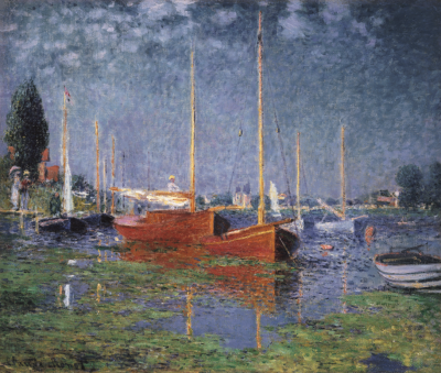 莫奈油画 成双的红帆船 无损画质