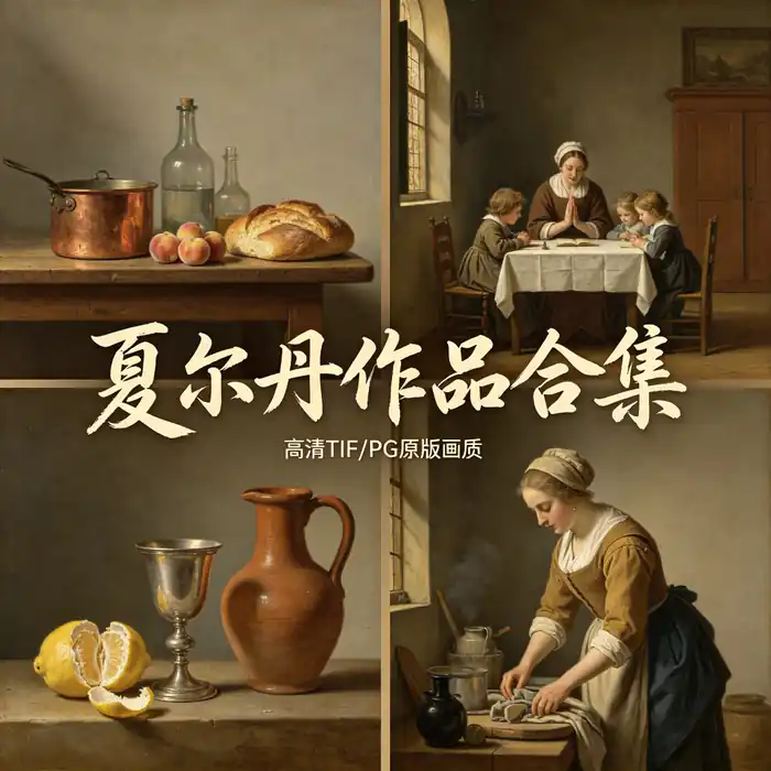 夏尔丹油画全集 厨房静物与午餐前的祈祷 法国风俗画