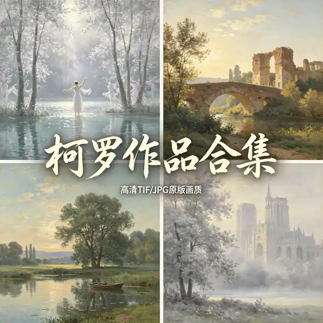 柯罗风景画全集 孟特枫丹的回忆 巴比松诗意森林