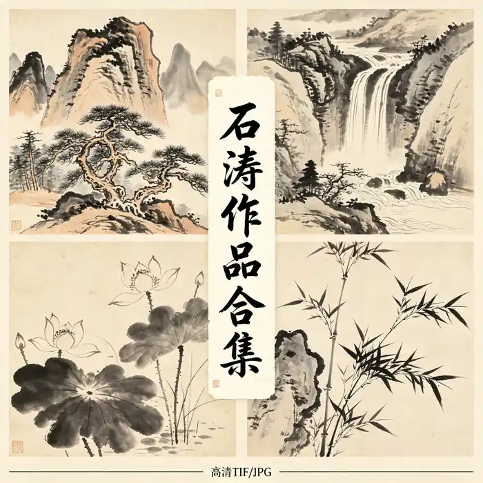 石涛名画全集 原济大涤子苦瓜和尚四僧写意山水花鸟高清原图合集