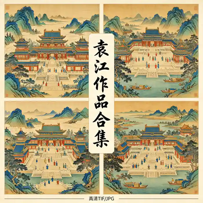 袁江名画全集 文涛清代界画青绿楼阁山水画高清原图合集
